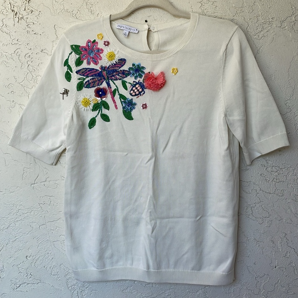 RSVP by Talbots Ivory Embellished Sweater Blouse Top Women's Size M